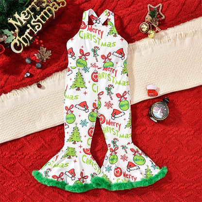 2024-10-07 Lioraitiin 18M-6Y Toddler Kids Girls Romper Overalls Christmas Print Sleeveless Flared Jumpsuit Suspender Pants