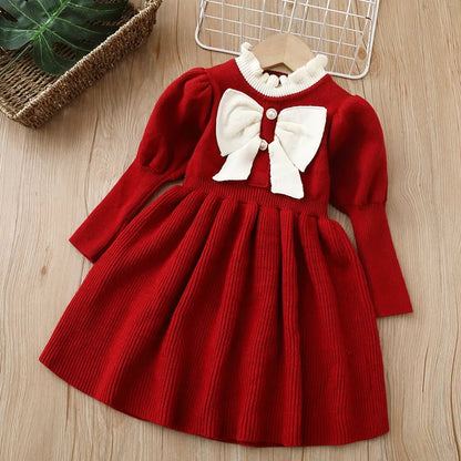 Autumn Girls Dresses Knitted Long Sleeve Casual Kids Baby Sweater Knitted Dress of 2-8 Years Christmas Costume School Vestidos