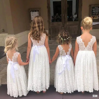 Girls White Lace Dress Deeling Gaunt Sweet Girl Flower Girl Elegant Bridesmaid Skirt 4-12 years old Girl Christmas Clothing