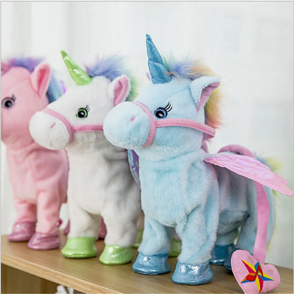 New Electric Walking singing Unicorn Plush Toy Stuffed Animal Pegasus Pony Toys 35cm Music Unicorn Toy for kids Christmas Gifts