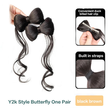 Synthetic Bow knot clip hair bun set clip style hair extensions hair chignons Chicken Feather Claw Double Ball Hair Bag