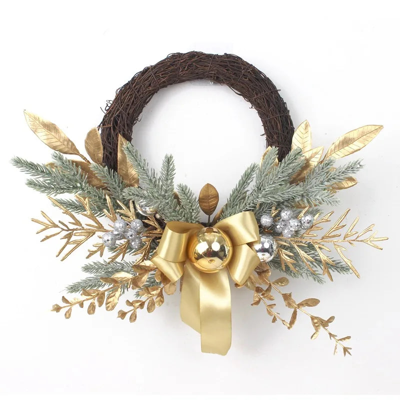 Artificial Christmas Wreath Branch Rattan Golden Garland For Front Door Hanging Wall Indoors Outdoors Christmas Ornament Decor