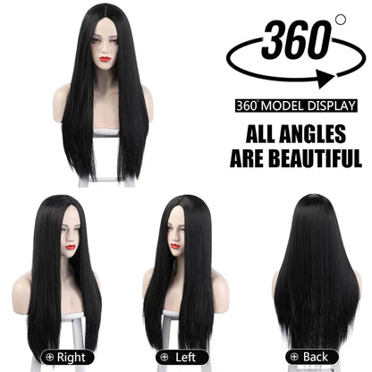 Long Black Wig for Morticia Addams Costume, Cher Costume Halloween Wig for 70s Party  Witch Costume Wig for Women