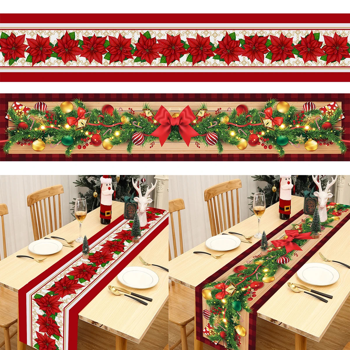 Christmas Polyester Table Runner Merry Christmas Decoration For Home 2023 Xmas Gifts Navidad Noel New Year 2024 Natal Tablecloth