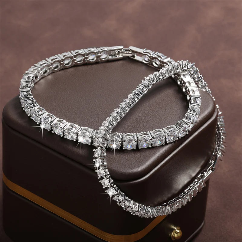 RAKOL Fashion 2.5mm Zirconia Tennis Bracelet For Women Crystal Charm Designer Tennis Thin Chain Bracelet On Hand Wedding Jewelry