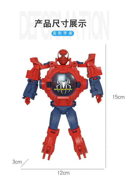 Children Watches Spiderman 24 Projection Patterns Toys for Boy Deformation Robot Projection Electronic Clock Kids Christmas Gift