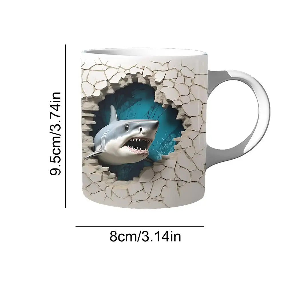 3D Shark Ceramic Mugs Ocean Ceramic Tea Cup Lovers Coffee Cup Christmas Gifts Creative Household kitchen Drinkware Accessories