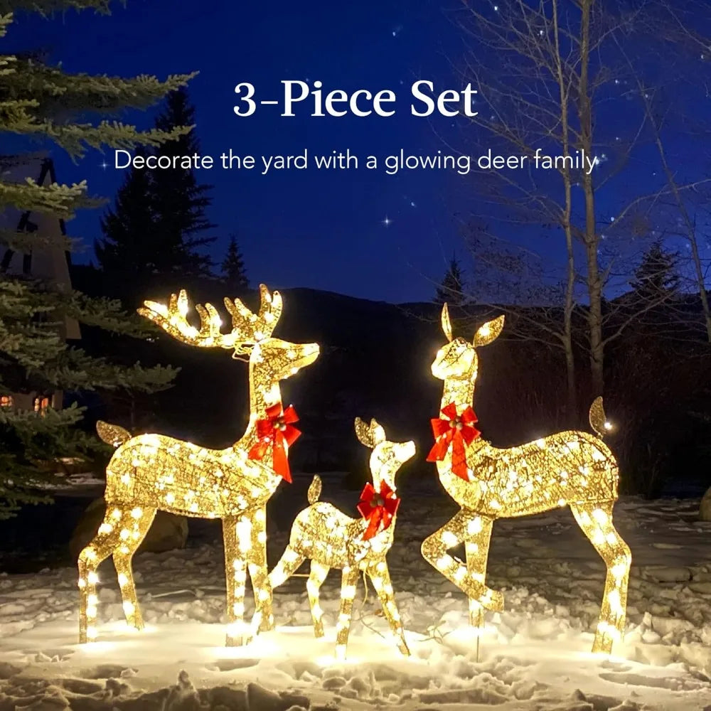 3-Piece Large Lighted Christmas Deer Family Set 5Ft Outdoor Yard Decoration with 360 LED Lights, Stakes