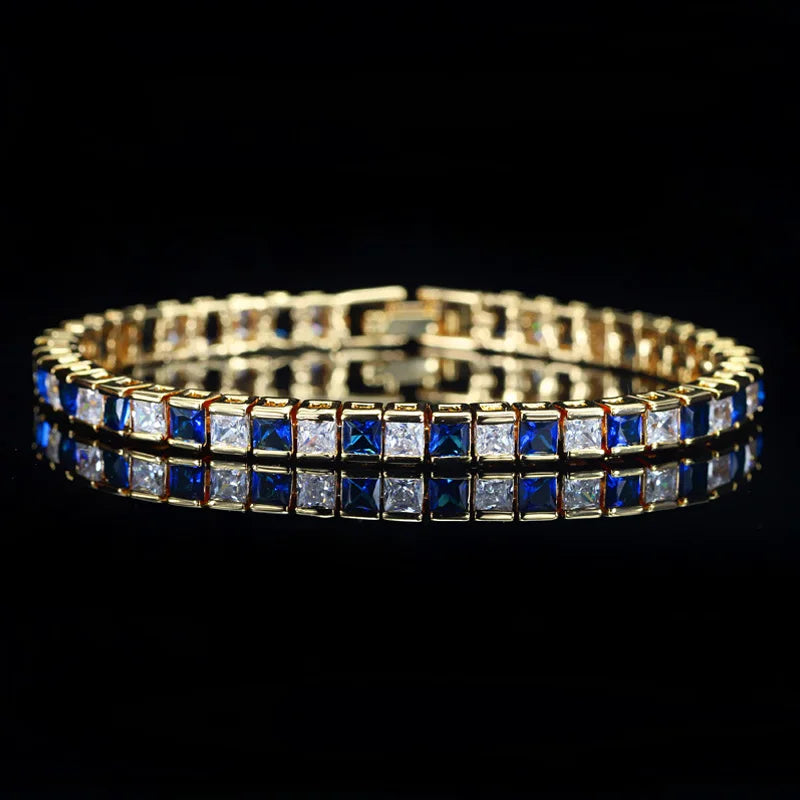 Pera Classic Women Jewelry Austrian Crystal Dark Blue CZ Big Square Silver Color Hand Bracelets Bangles for Christmas Gift B026