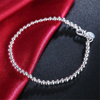 925 sterling silver Classic 4MM round beads chain Bracelets for women Fashion Party Wedding Accessories Jewelry Christmas Gifts