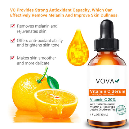 20% Vitamin C Liquid Serum Anti-aging Whitening VC Hyaluronic Acid Face Serum Brighting Moisturising Fade Fine Lines Skin Care