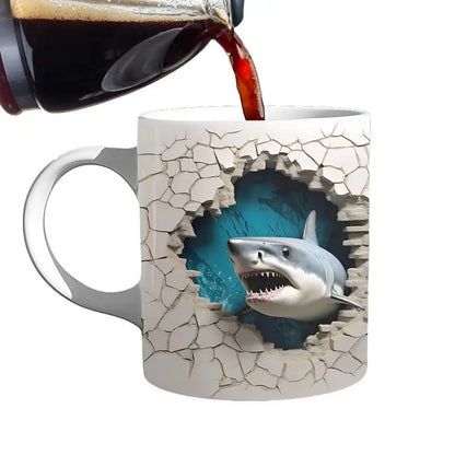 3D Shark Ceramic Mugs Ocean Ceramic Tea Cup Lovers Coffee Cup Christmas Gifts Creative Household kitchen Drinkware Accessories