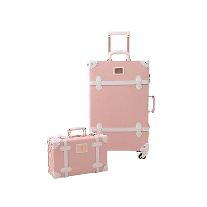 Travel Pu Leather Pink Vintage Suitcase Box Sets Cute Hand Carry-On Luggage For Women Makeup Cosmetic