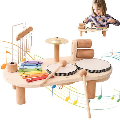 Kids Drum Set Montessori Educational Wooden 7 In 1 Sensory Musical Toys Wooden Musical Kit Sensory Toys For Boys Girls Kids Ages