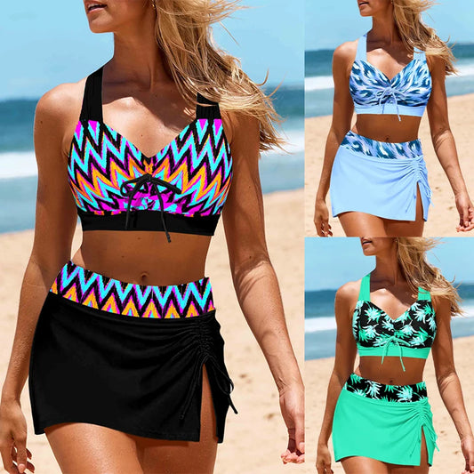 2023 New Summer Women's Sexy Swimwear Fashion Design Printed Skirt Bikini Set Two Piece Women's Summer Beach Swimwear