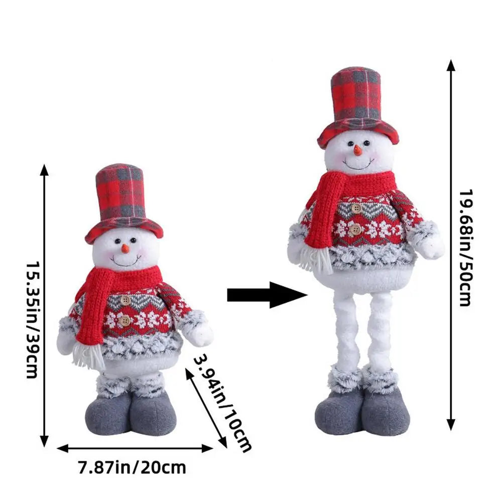 Christmas Telescopic Doll Tabletop Decorations Snowman Figure Plush Toy Doll Santa Claus Reindeer Stuffed Standable Long Leg