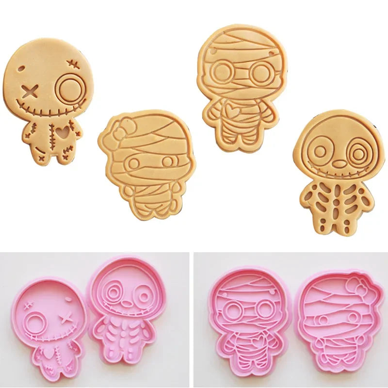 Halloween Skull Cookie Cutters PLA Cartoon Pressable Gingerbread Man Biscuit Stamp Chocolate Mold Cake Decorating Tools