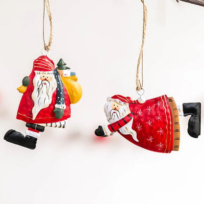 Retro Metal Xmas Tree Embellishment Welcome Door Hanging Pendants Santa Claus Cartoon Angel Doll Drop Ornaments Christmas Decor