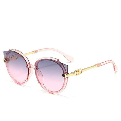 2024 New Vintage Cat Eye Round Sunglasses Women's Korean Version Metal Rimless Gradient Sun Glasses Luxury Shades UV400