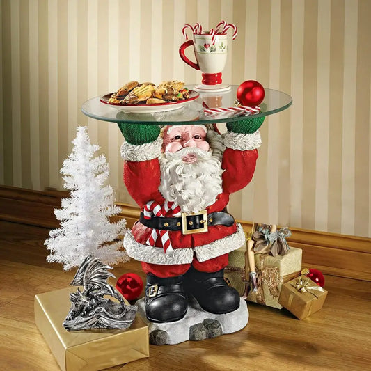 Resin Santa Claus Ornament with Tray Snack Dessert Stand Holder Adorable Xmas Cake Fruit Tray Christmas Party Decoration