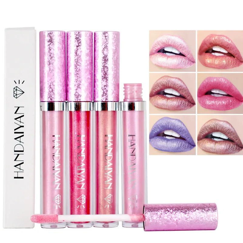 4 Colors Metallic Lip Gloss Liquid Lipstick Glitter Waterproof Long Lasting Non-stick Cup Cosmetics Shimmer Lips Tint Makeup