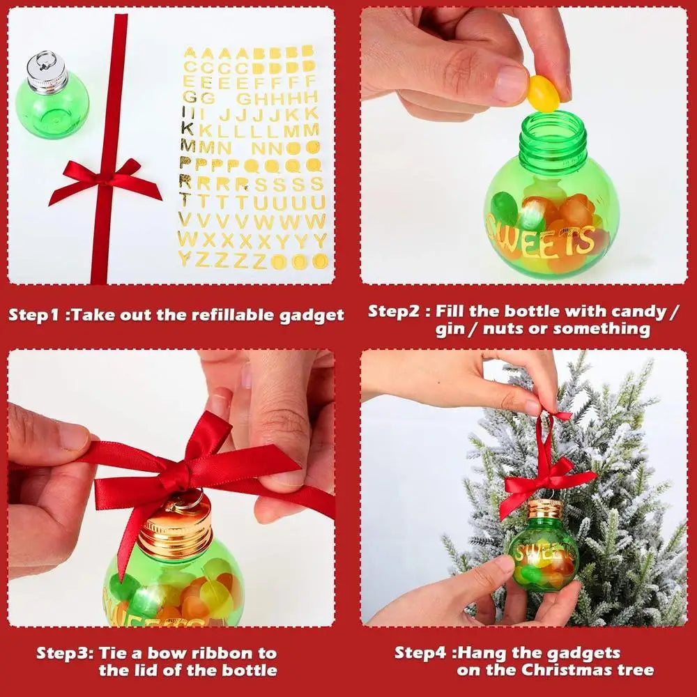 50/100/250ml Fillable Christmas Ball Xmas Tree Hanging Pendant Ornaments Clear Plastic Candy Juice Bottle Home Party Decor