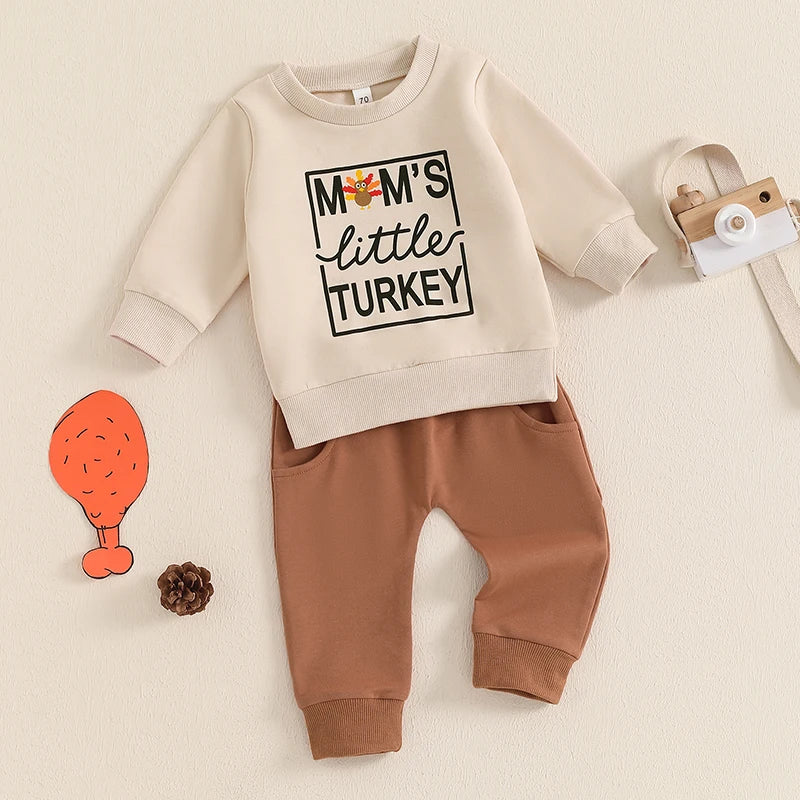 Toddler Boys Thanksgiving Clothes Set boy Girl Long Sleeve Letter Turkey Print Tops Solid Color Pants Clothing Sets