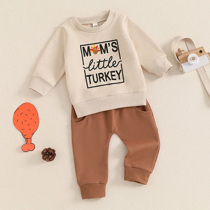 Toddler Boys Thanksgiving Clothes Set boy Girl Long Sleeve Letter Turkey Print Tops Solid Color Pants Clothing Sets