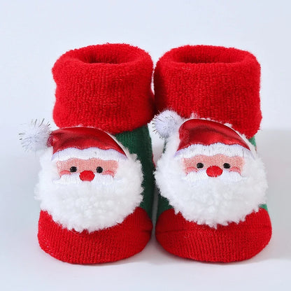 Winter Baby Sock Winter Cartoon Elk Tree Christmas Red Thick Warm Stocking Infant Anti-slip Floor Terry Sock Christmas Gift