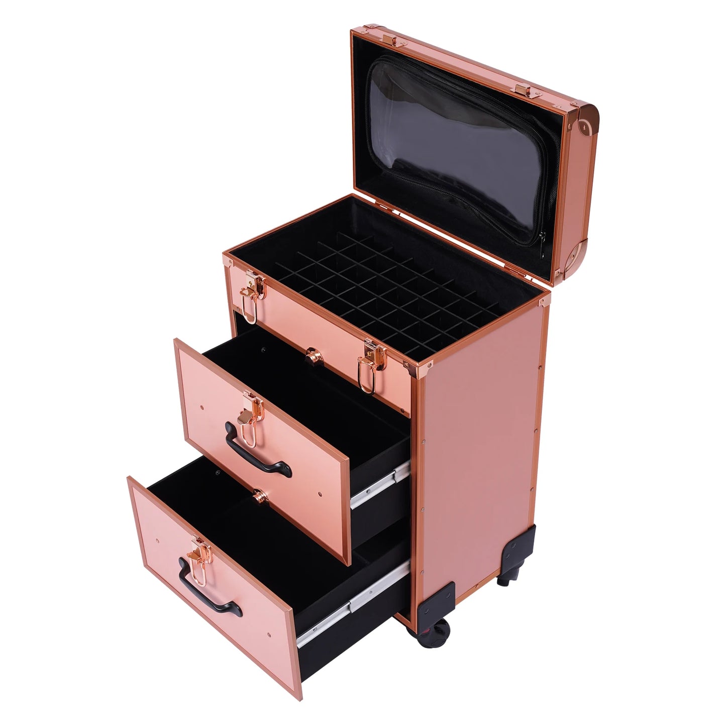 Rolling Makeup Case Large Cosmetic Trolley with Locks Make up Bag with dividers Cosmetics Storage Organizer for On The Go Makeup