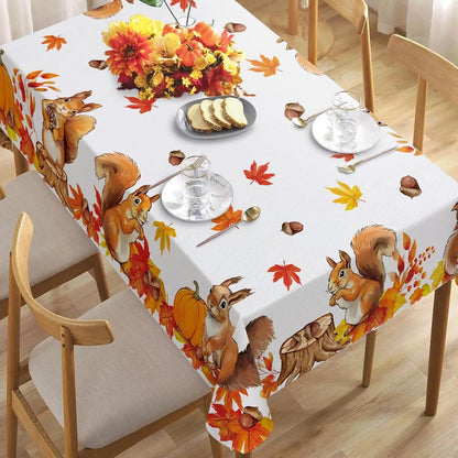 Fall Squirrel Rectangle Tablecloth Party Decor Autumn Maple Leaf Pumpkin Table Cloth Dining Table Decor Thanksgiving Decorations