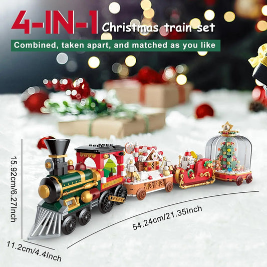 Children's Christmas Train Building Block Set DIY Christmas Tree Music Box Brick Building Toys Home Decoration Holiday Gift