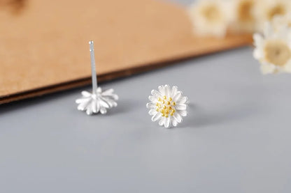 Real 100% 925 Sterling Silver Daisy Stud Earrings for Women Girls Fashion sterling-silver-jewelry brincos brinco