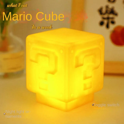 Mario Night Light Super Mario Question Mark Luminous Small Night Light Square Brick Room Decoration Desktop Atmosphere Light