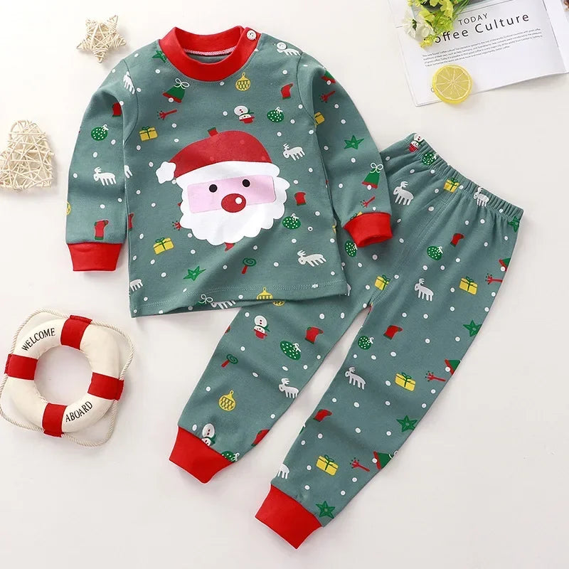 Baby Boys Girls Christmas Warm Pajamas Kids Xmas Cartoon Long Sleeve Pyjamas Children's Autumn Winter Sleepwear Clothing Sets