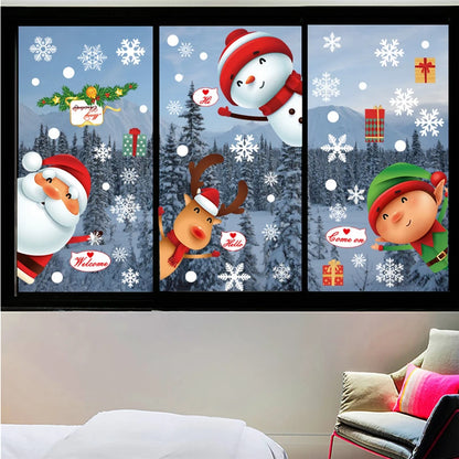 2024 Removable Christmas PVC Static Sticker Santa Elk Window Stickers Beautify Snowflake Wall Decals New Year Party Glass Paste