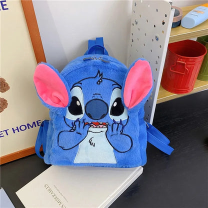 Disney Plush Backpack Ins Japanese Blue Stitch Funny Cartoon Large-Capacity Student Backpack Kindergarten Bag Child Gift