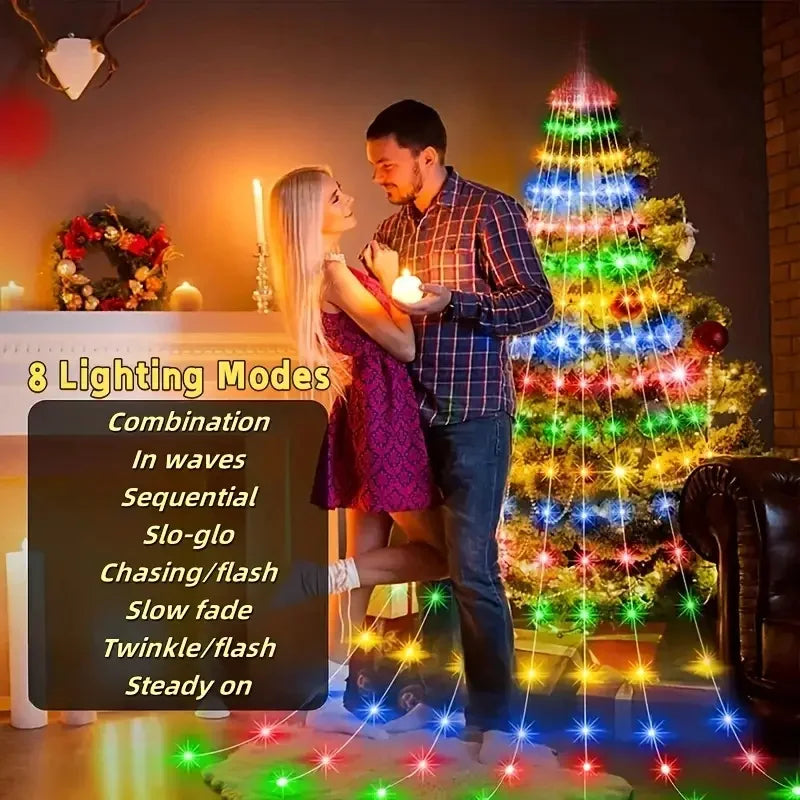 2024 180LED Christmas Decoration Lights 8 Modes String Lights Waterfall Xmas Tree Fairy Lights for Garden Patio New Year Decor