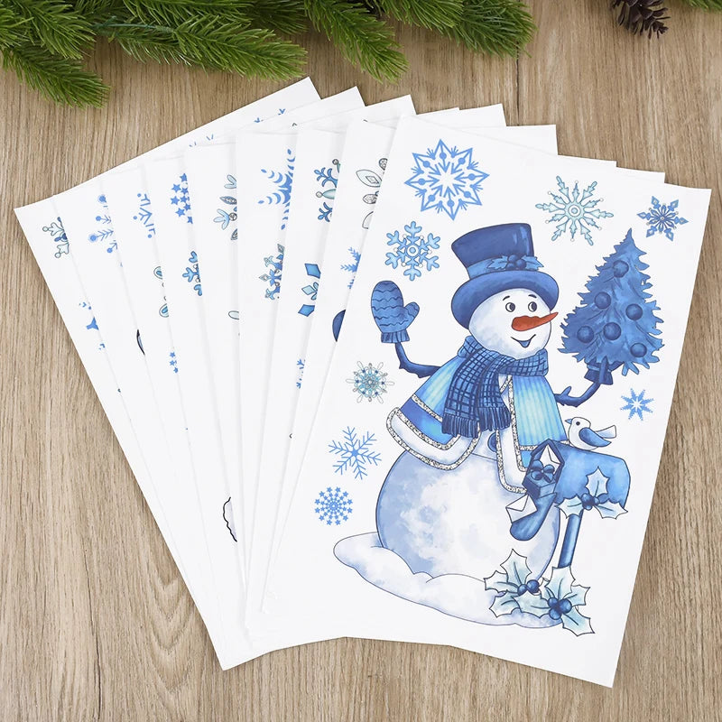 4-9 Sheets Christmas Window Stickers Snowman Snowflake DIY Electrostatic Decal 2024 Christmas Decorations For Home New Year Gife