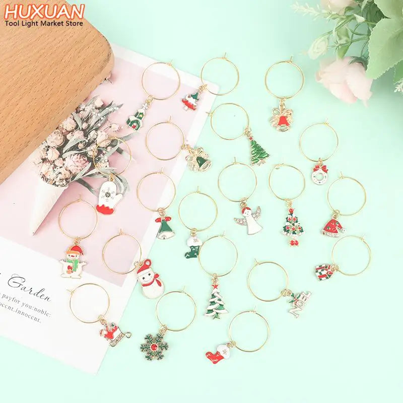 20Pcs Christmas Wine Glass Marker Zinc Alloy Enamel Gold Plated Charms Pendant For DIY Necklace Bracelet Jewelry Making Finding