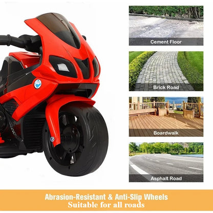 Kids Electric Motorcycle 3 Wheels Rechargeable Motorcycle with LED Light & Music Anti-rollover Super Load-bearing Gifts for Boys