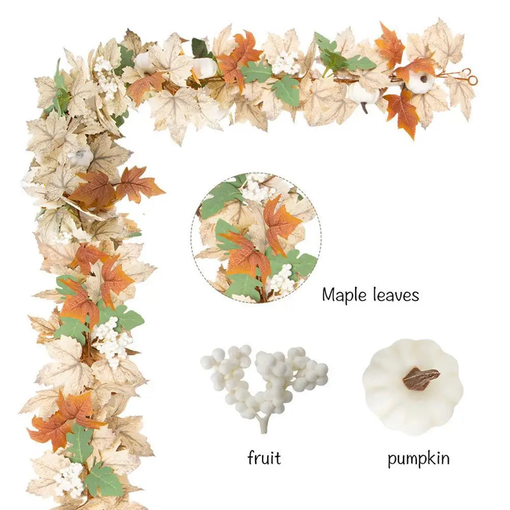 Farmhouse Fall Maples Leaf Garland Artificial Foliage Pumpkin Berry Garland Autumn Hanging Vine Garland Thanksgiving Decor