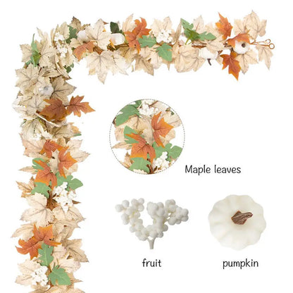 Farmhouse Fall Maples Leaf Garland Artificial Foliage Pumpkin Berry Garland Autumn Hanging Vine Garland Thanksgiving Decor