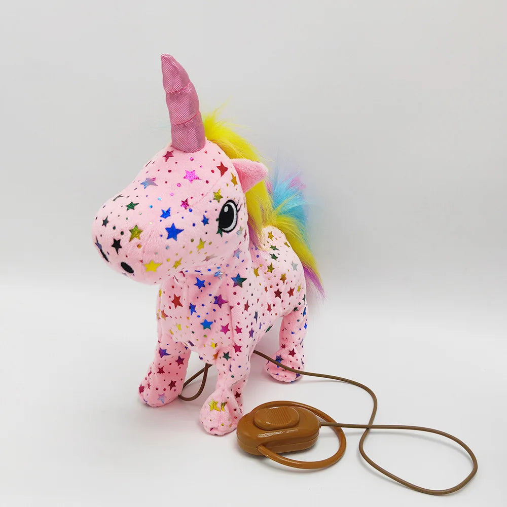 New Electric Walking singing Unicorn Plush Toy Stuffed Animal Pegasus Pony Toys 35cm Music Unicorn Toy for kids Christmas Gifts