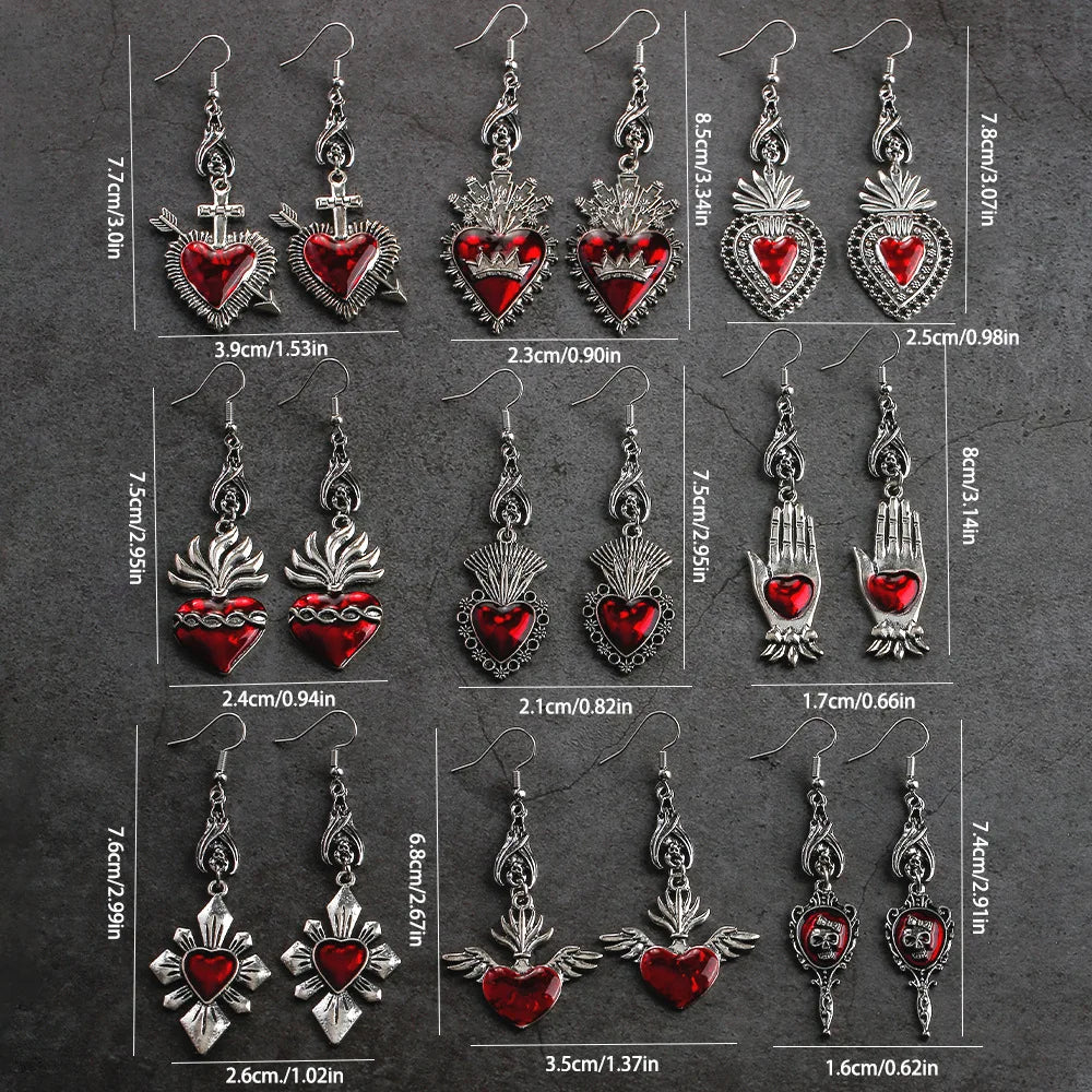 New Dark Vintage Gothic Collection Earrings Sacred Heart Goth Halloween Earrings for Women Red Oil Drop Gothic Punk Accessories