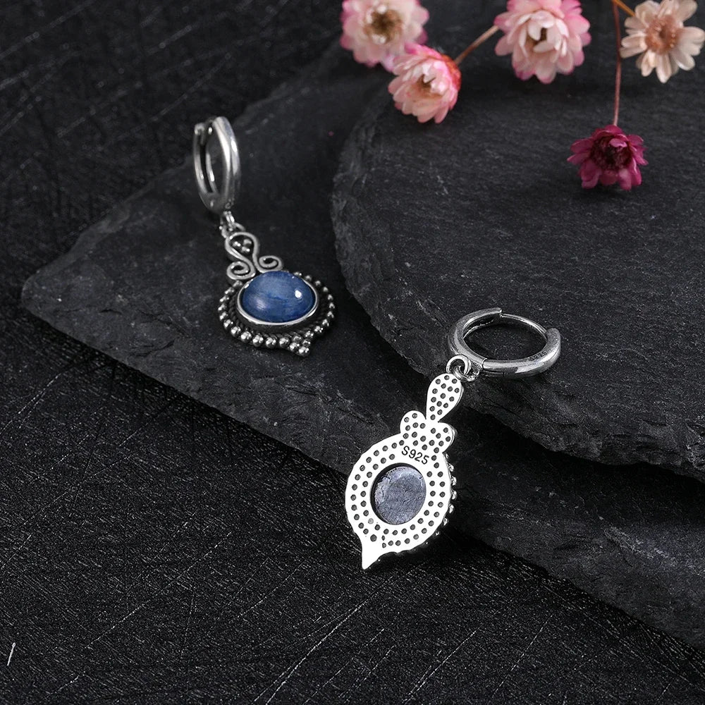 New Elegant Natural Kyanite 925 Sterling Silver Drop Earrings for Women Vintage Jewelry Wedding Engagement Hoop Earrings Gifts