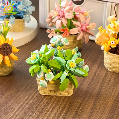 HUIQIBAO Eternal Flower Model Bouquet Potted Plant Micro Building Blocks MOC DIY Home Desk Decoration Brick Toy For Children