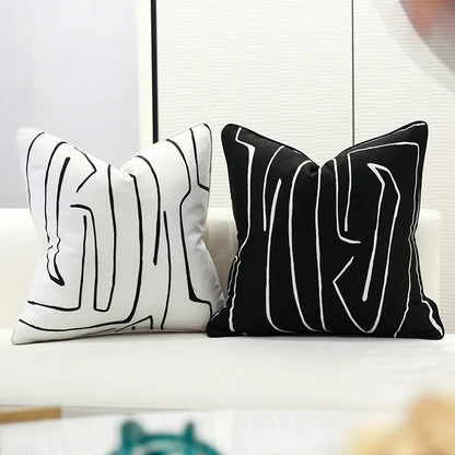 Nordic Black White Abstract Line Cushion Cover Cotton and Linen Decorative Pillow Cover Throw Pillowcase for Sofa and Bed