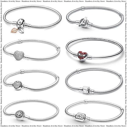 New in 925 Sterling Silver Snake Chain Charm Bracelet Fits Original Brand Pendant Charm Bead For Women Heart Bracelets Jewelry