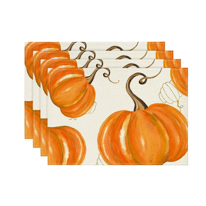 4PCS Thanksgiving Day Table Placemats 30*45cm Linen Autumn Pumpkin Maple Leaf Printed Dining Table Mat Festive Table Decoration